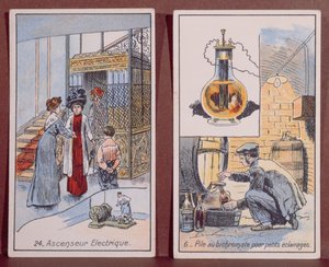 Ein elektrischer Aufzug und elektrische Beleuchtung, aus der Serie Les Merveilles de l